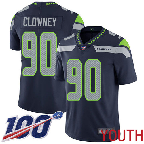 Seattle Seahawks Limited Navy Blue Youth Jadeveon Clowney Home Jersey NFL Football 90 100th Season Vapor Untouchable